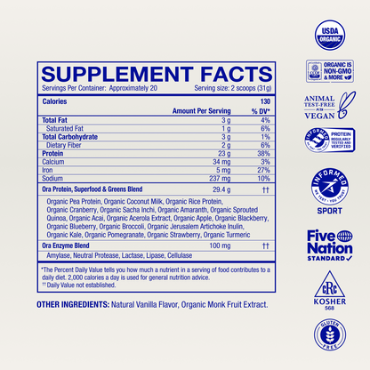 Ora So Lean & So Clean Organic Vegan Plant-Based Protein Powder 20 Servings